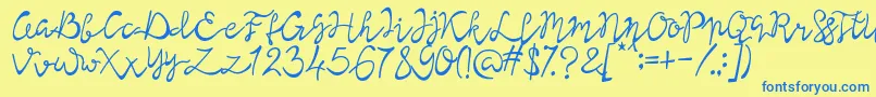 フォントLisna Regular – 青い文字が黄色の背景にあります。