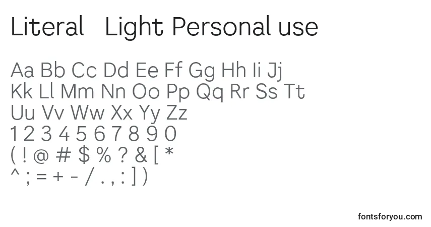 Шрифт Literal   Light Personal use – алфавит, цифры, специальные символы