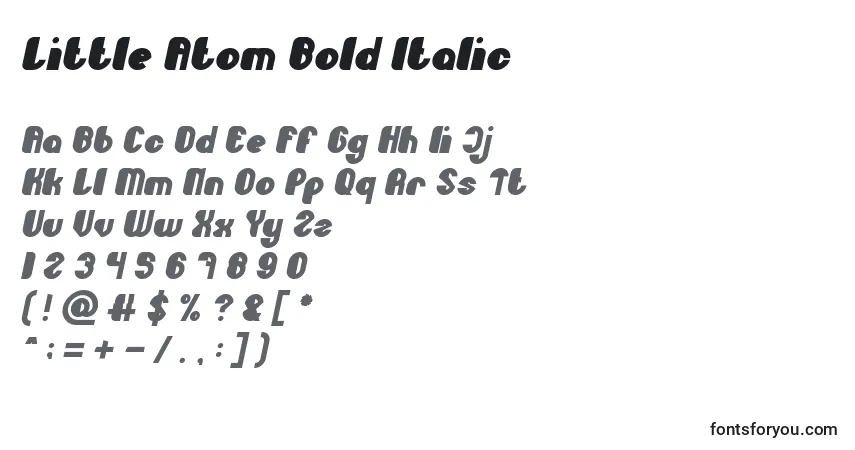 Schriftart Little Atom Bold Italic – Alphabet, Zahlen, spezielle Symbole