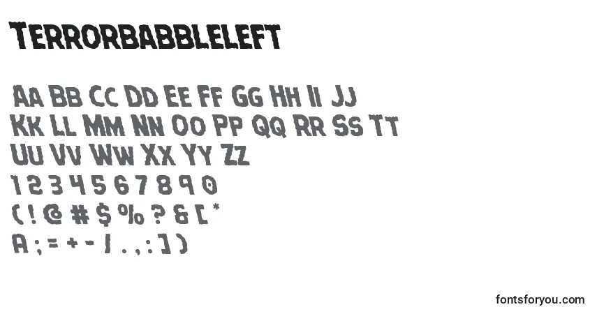 Czcionka Terrorbabbleleft – alfabet, cyfry, specjalne znaki