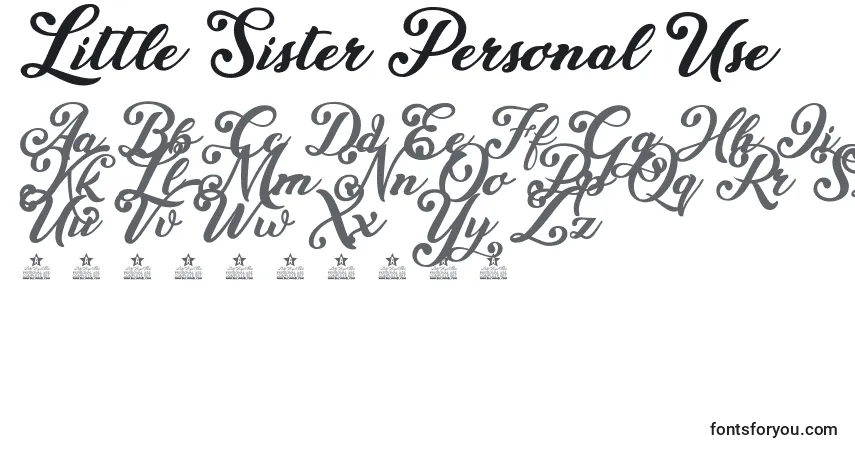 Schriftart Little Sister Personal Use – Alphabet, Zahlen, spezielle Symbole