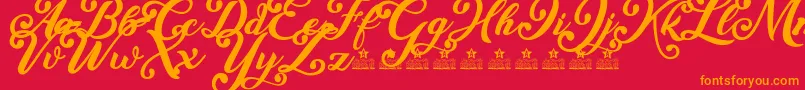 Little Sister Personal Use-Schriftart – Orangefarbene Schriften auf rotem Hintergrund