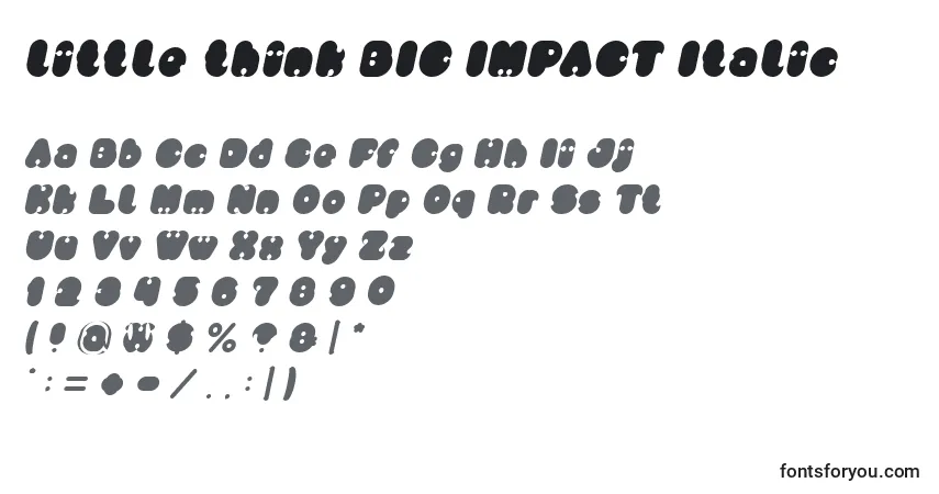 A fonte Little think BIG IMPACT Italic – alfabeto, números, caracteres especiais