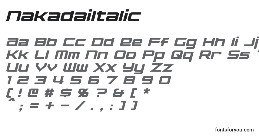 Schriftart NakadaiItalic – Alphabet, Zahlen, spezielle Symbole