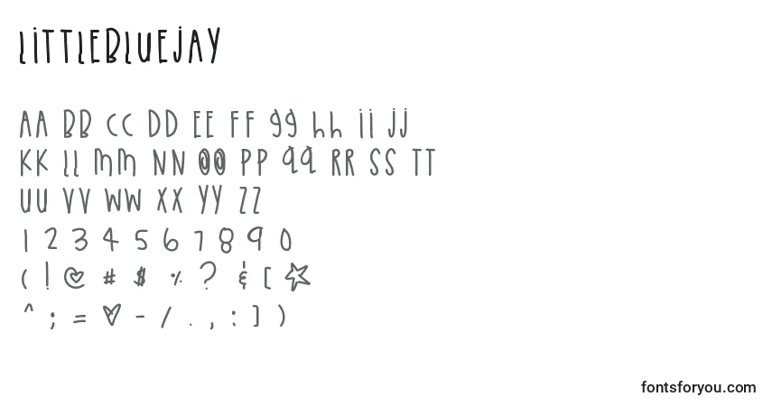 Schriftart LittleBlueJay – Alphabet, Zahlen, spezielle Symbole