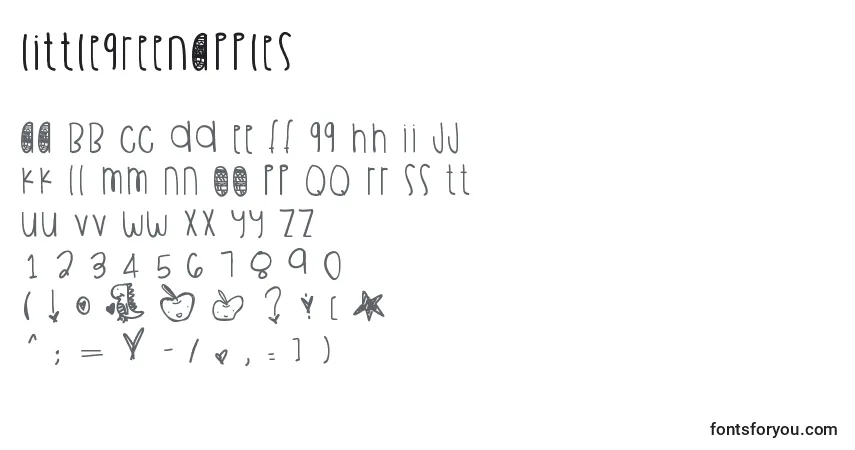 Czcionka LittleGreenApples – alfabet, cyfry, specjalne znaki