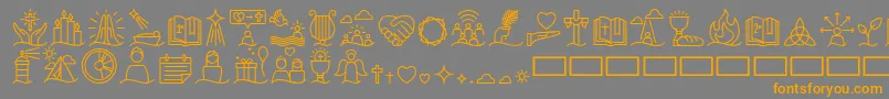 Liturgica Medium-Schriftart – Orangefarbene Schriften auf grauem Hintergrund