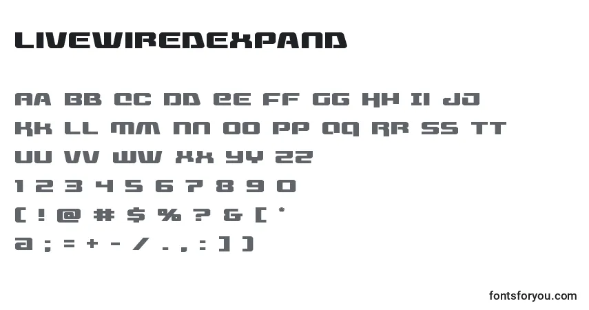 Шрифт Livewiredexpand (132743) – алфавит, цифры, специальные символы