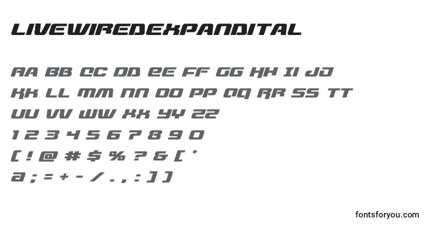 Schriftart Livewiredexpandital (132744) – Alphabet, Zahlen, spezielle Symbole