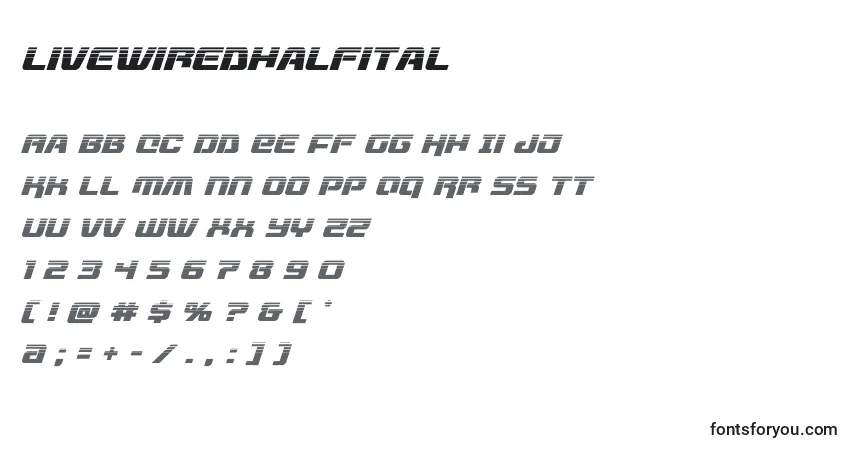 Шрифт Livewiredhalfital (132752) – алфавит, цифры, специальные символы