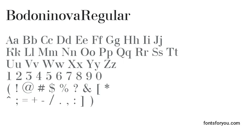 Schriftart BodoninovaRegular – Alphabet, Zahlen, spezielle Symbole