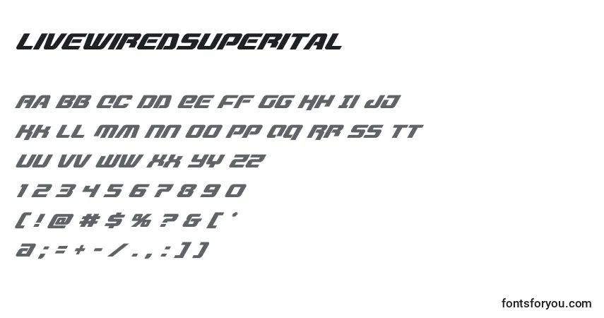 Шрифт Livewiredsuperital (132768) – алфавит, цифры, специальные символы