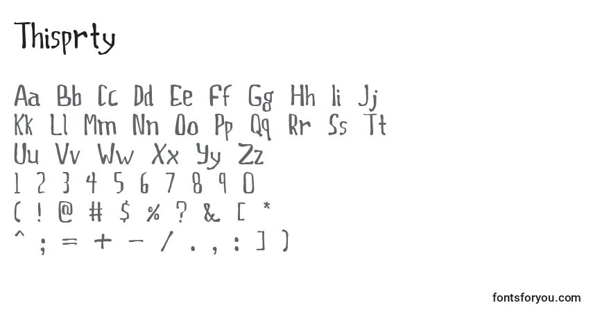 Schriftart Thisprty – Alphabet, Zahlen, spezielle Symbole