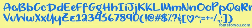 フォントLiving Selflessly   – 青い文字が黄色の背景にあります。