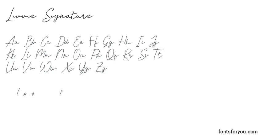 Schriftart Livvie Signature – Alphabet, Zahlen, spezielle Symbole
