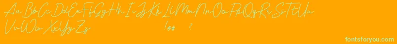 Livvie Signature-Schriftart – Grüne Schriften auf orangefarbenem Hintergrund