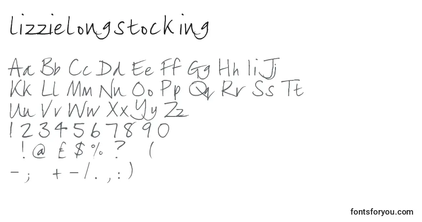 A fonte Lizzielongstocking (132776) – alfabeto, números, caracteres especiais