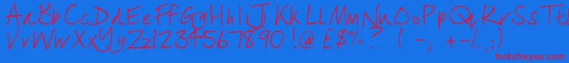 lizzielongstocking-Schriftart – Rote Schriften auf blauem Hintergrund