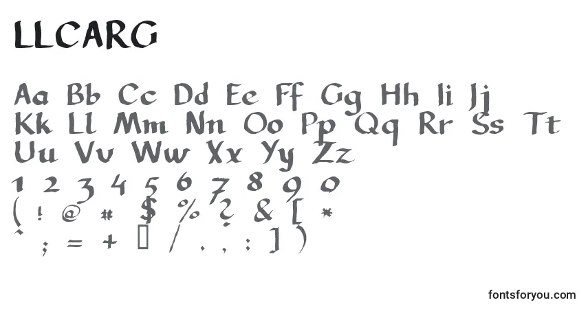 A fonte LLCARG   (132778) – alfabeto, números, caracteres especiais