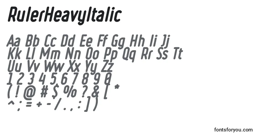 A fonte RulerHeavyItalic – alfabeto, números, caracteres especiais