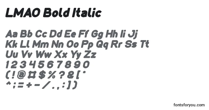 Schriftart LMAO Bold Italic – Alphabet, Zahlen, spezielle Symbole