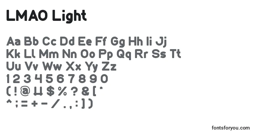 Schriftart LMAO Light – Alphabet, Zahlen, spezielle Symbole