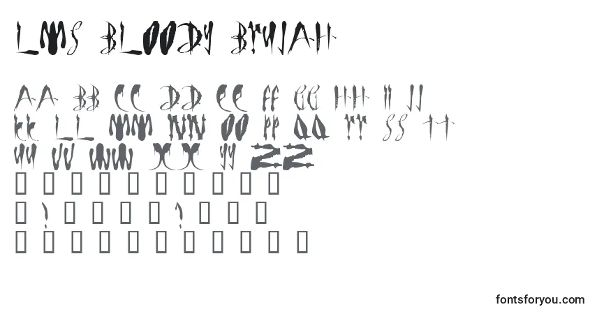 A fonte LMS Bloody Brujah – alfabeto, números, caracteres especiais