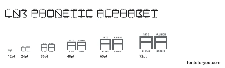 Размеры шрифта LNR Phonetic Alphabet
