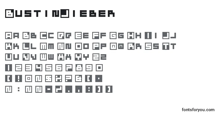 Czcionka BustinJieber – alfabet, cyfry, specjalne znaki