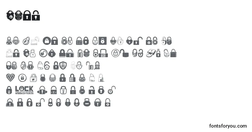 Czcionka Lock – alfabet, cyfry, specjalne znaki