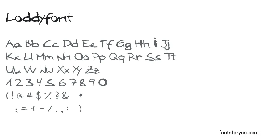 Schriftart Loddyfont (132815) – Alphabet, Zahlen, spezielle Symbole