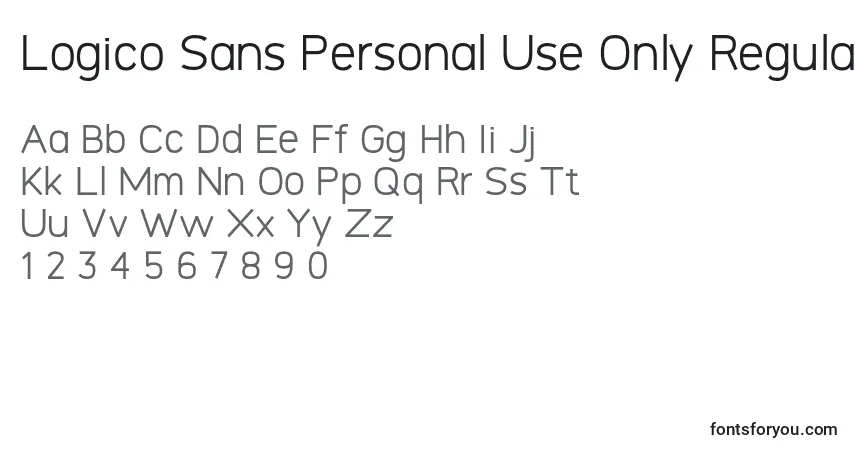 A fonte Logico Sans Personal Use Only Regular – alfabeto, números, caracteres especiais