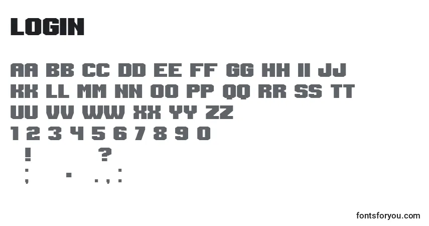 Шрифт Login – алфавит, цифры, специальные символы