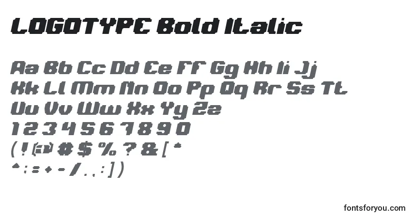Schriftart LOGOTYPE Bold Italic – Alphabet, Zahlen, spezielle Symbole