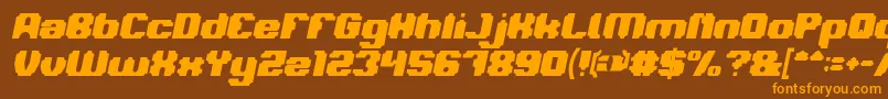 フォントLOGOTYPE Bold Italic – オレンジ色の文字が茶色の背景にあります。