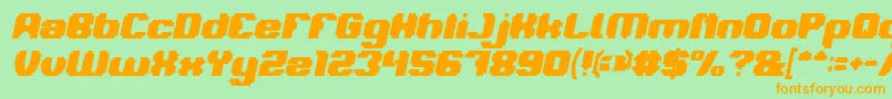 フォントLOGOTYPE Bold Italic – オレンジの文字が緑の背景にあります。
