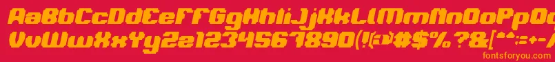 LOGOTYPE Bold Italic-Schriftart – Orangefarbene Schriften auf rotem Hintergrund