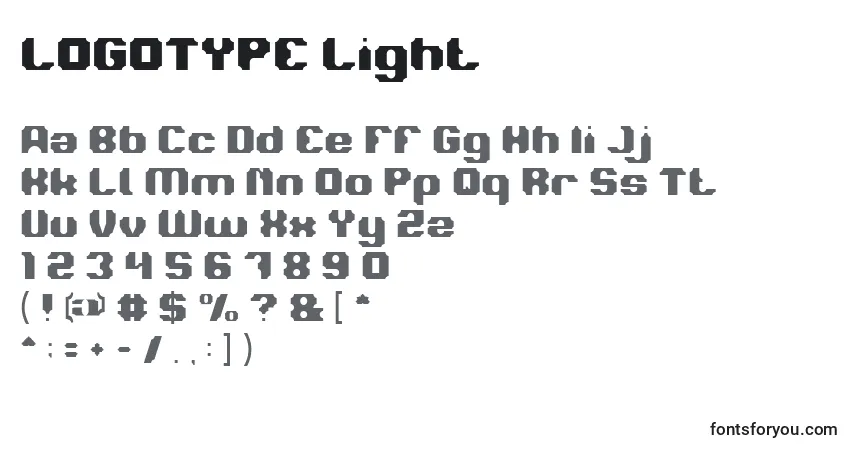 Schriftart LOGOTYPE Light – Alphabet, Zahlen, spezielle Symbole