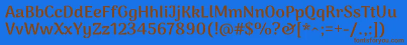 フォントArimakoshiExtrabold – 茶色の文字が青い背景にあります。