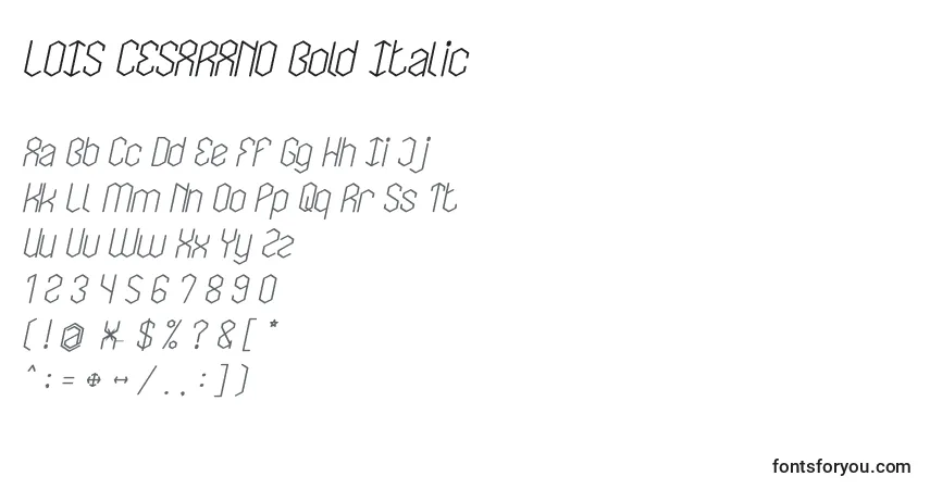 Czcionka LOIS CESARANO Bold Italic – alfabet, cyfry, specjalne znaki