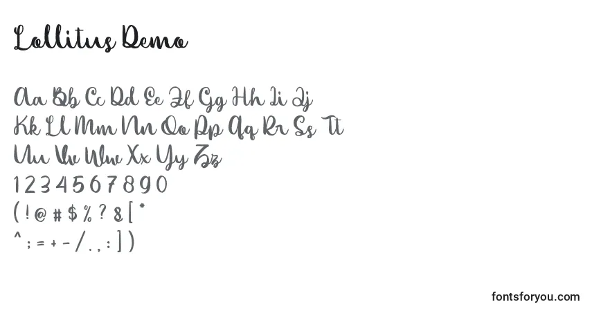 Czcionka Lollitus Demo – alfabet, cyfry, specjalne znaki