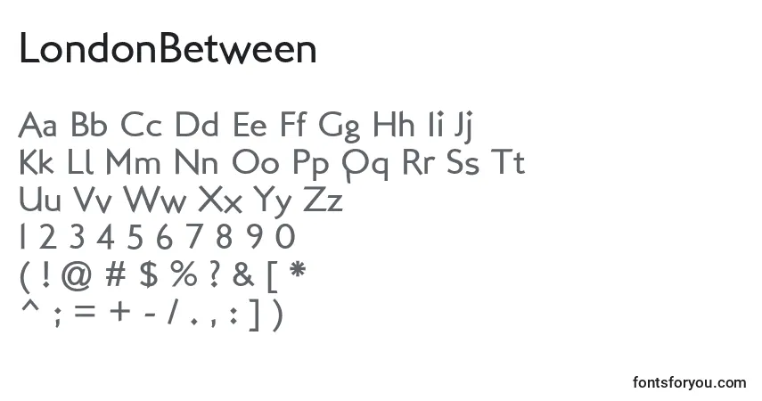 A fonte LondonBetween (132854) – alfabeto, números, caracteres especiais