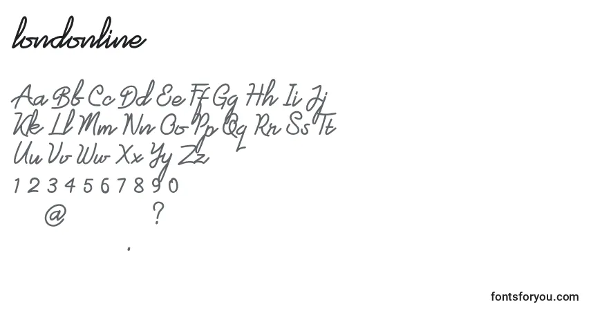 A fonte Londonline (132857) – alfabeto, números, caracteres especiais