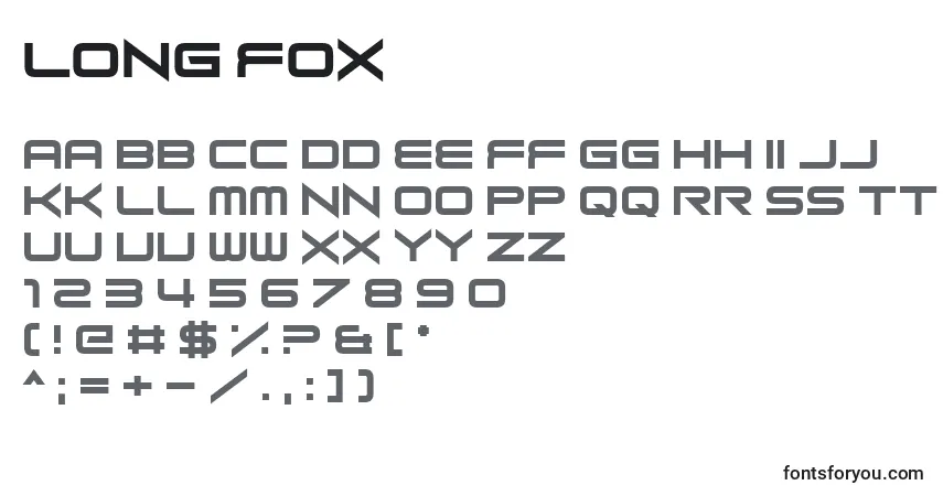 Schriftart Long Fox – Alphabet, Zahlen, spezielle Symbole