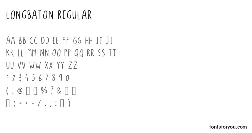 Schriftart LongBaton Regular – Alphabet, Zahlen, spezielle Symbole