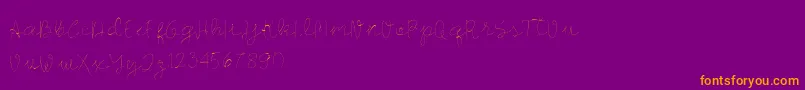 Longhair-Schriftart – Orangefarbene Schriften auf violettem Hintergrund