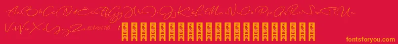 LongNightDemo Regular-Schriftart – Orangefarbene Schriften auf rotem Hintergrund