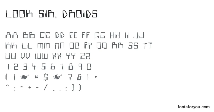 A fonte Look sir, droids – alfabeto, números, caracteres especiais