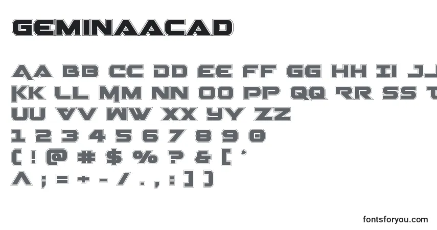 A fonte Geminaacad – alfabeto, números, caracteres especiais