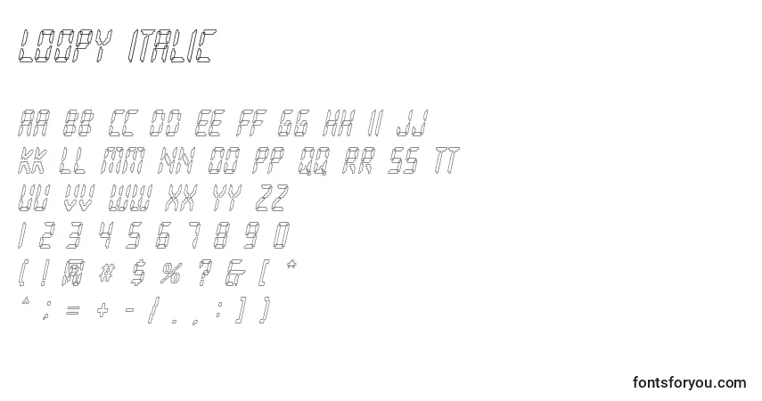 A fonte Loopy Italic – alfabeto, números, caracteres especiais